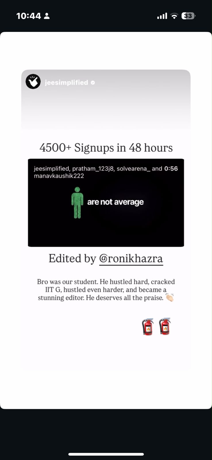JEE Simplified Instagram story shoutout — 4500+ signups in 48 hours