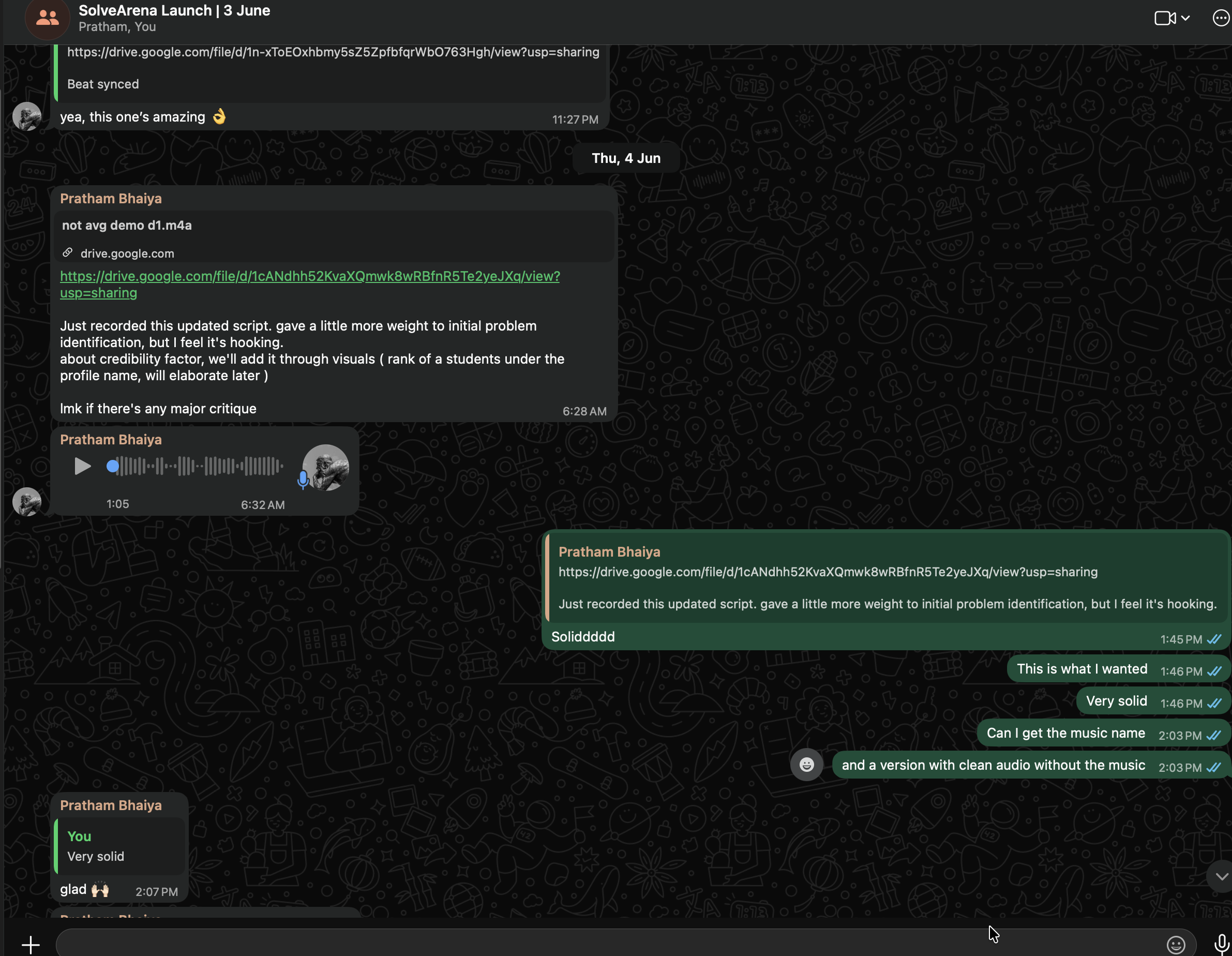 WhatsApp feedback on the script draft